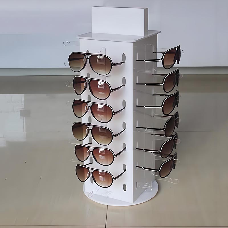 An acrylic eyeglass display stand that can rotate 24 booths