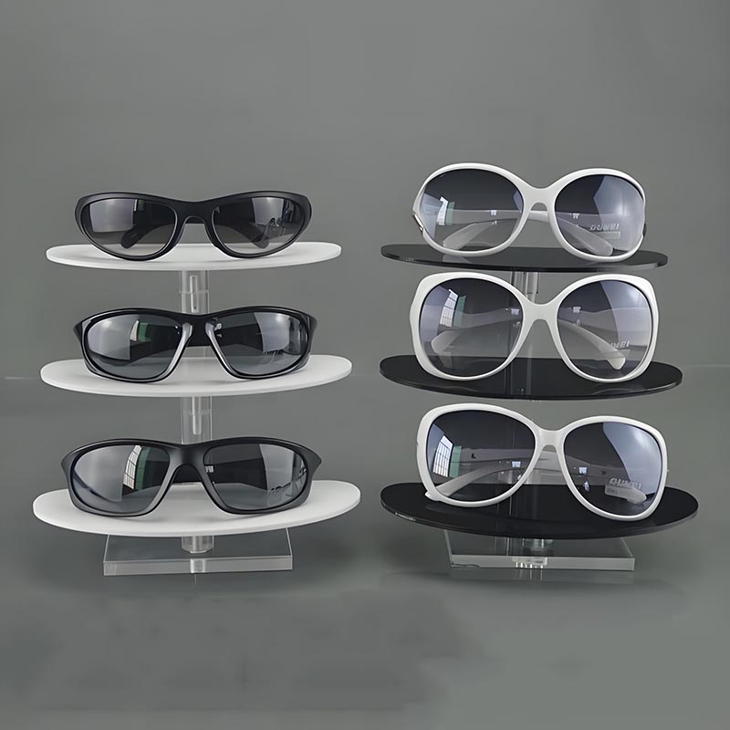 Oval-shaped stepped acrylic glasses display stands