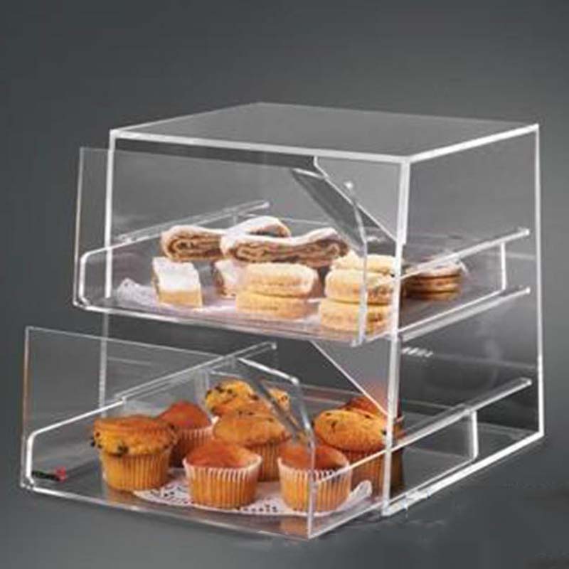 Square two-layer acrylic bread display cabinet