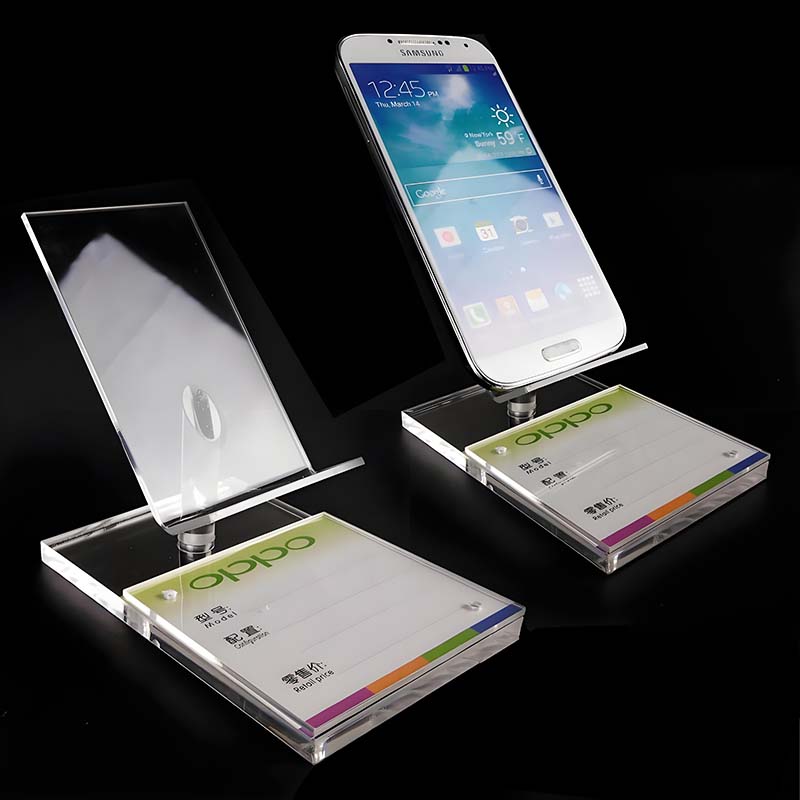 Acrylic mobile phone display stand with price tags