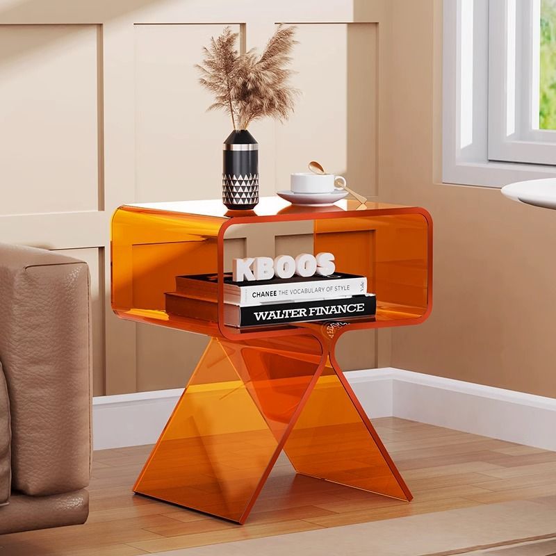 Customized transparent orange acrylic bedside tables for Chinese factories