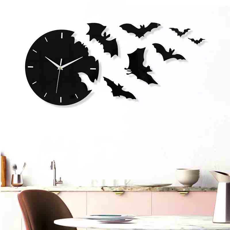 acrylic wall clock with bat pattern