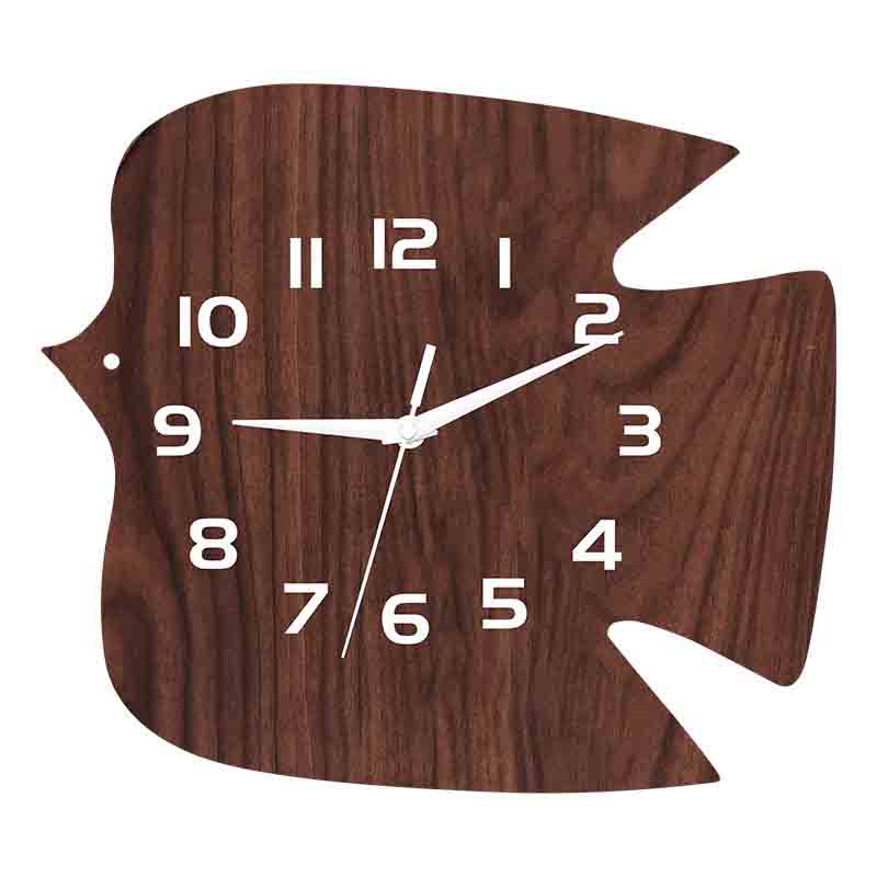 Custom-made acrylic wall clock with fish pattern and wood grain