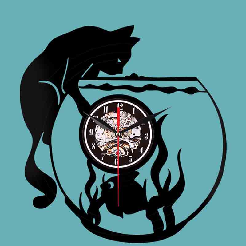 Customized acrylic wall clock with cat and fish tank patterns