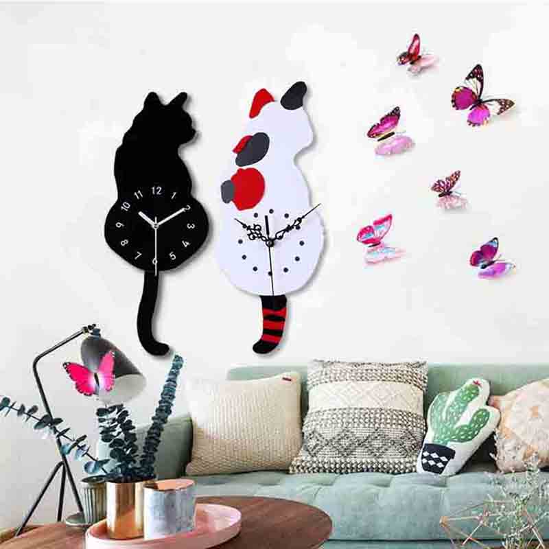 crylic wall clock with cat back view pattern
