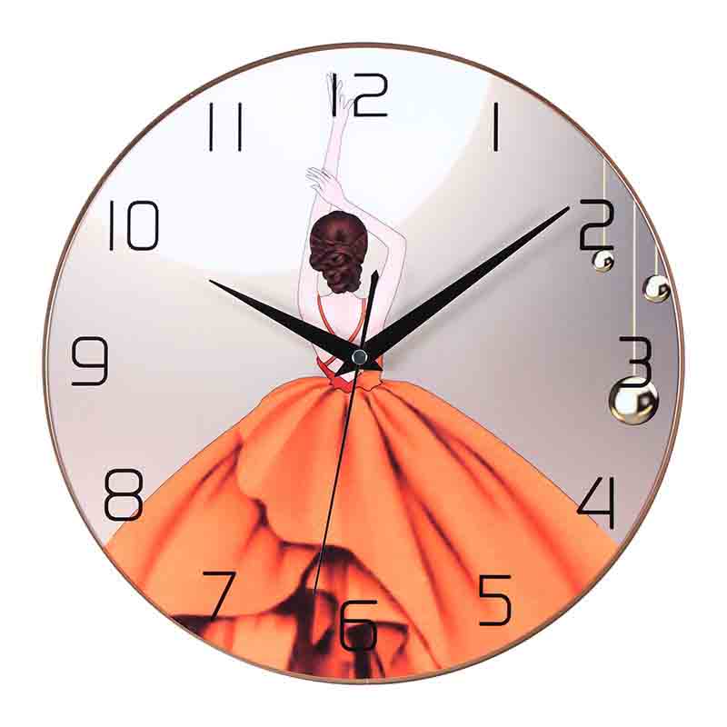 Customized acrylic wall clock with background pattern of girl in skirt