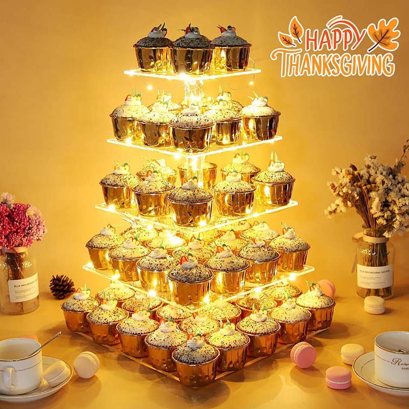 Square multi-layer acrylic cake display stand with lighting for wedding supplies